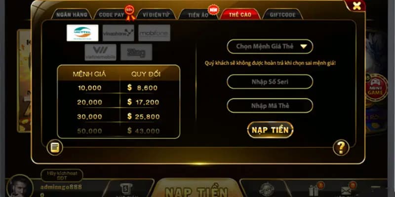 Bảng so sánh các phương thức nạp tiền GO88