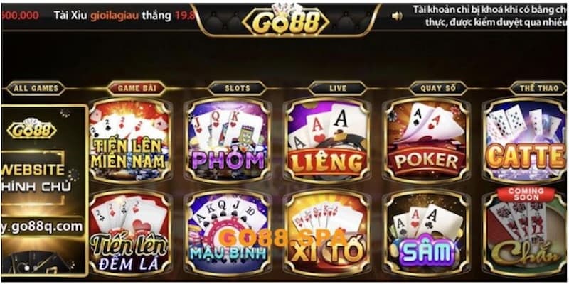 Các loại trò chơi nổi bật khi tải game đánh bài online GO88