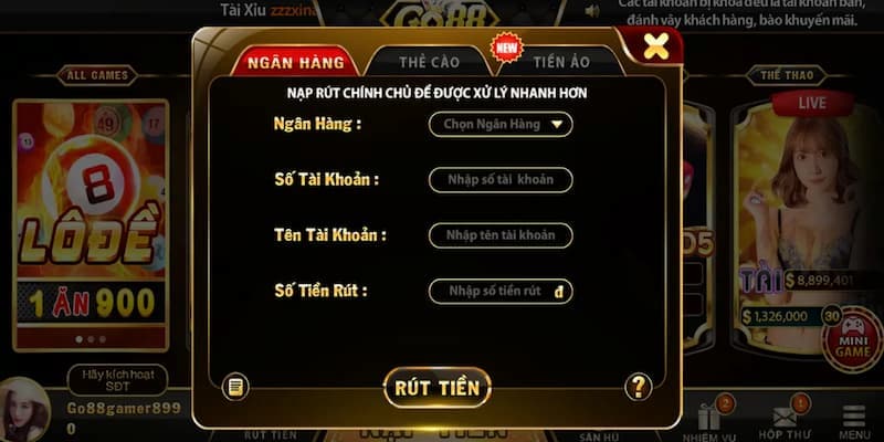 Quy trình rút tiền GO88 Momo đơn giản